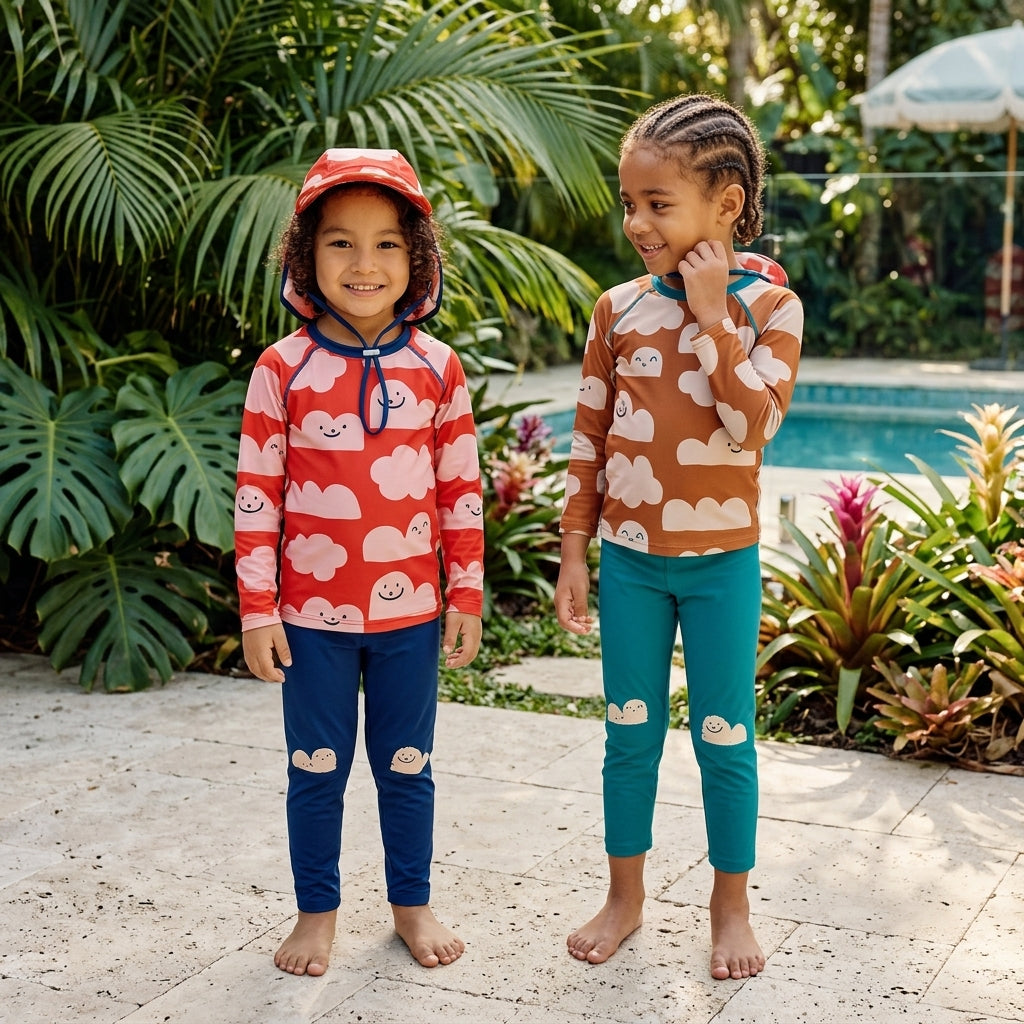 Kids Split Long Sleeve Full Length Swimsuit Quick Dry Sun Protection