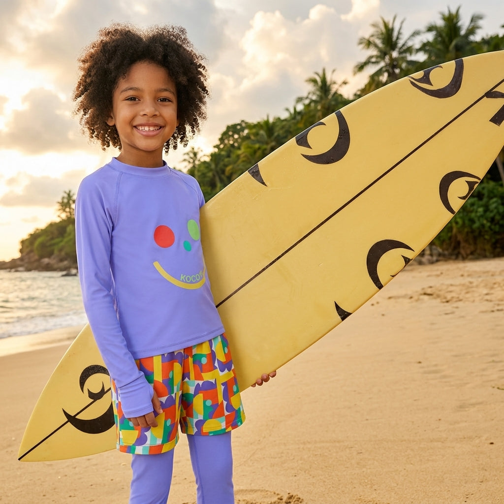 Bright Fluorescent Split Long Sleeve Swimsuit For Boys And Girls