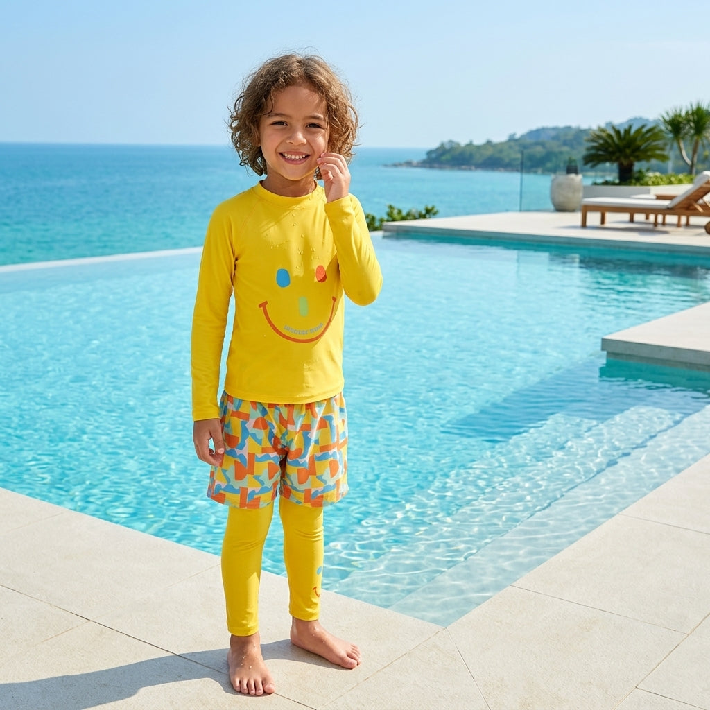 Bright Fluorescent Split Long Sleeve Swimsuit For Boys And Girls